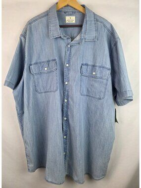 Mutual Weave Men's Shirt Size 3XLT Blue Denim Short Sleeve Button Down Top